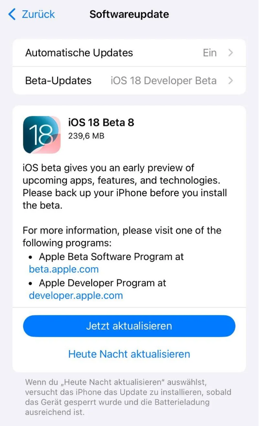 剑河苹果手机维修分享苹果 iOS / iPadOS 18 开发者预览版 Beta 8 发布 